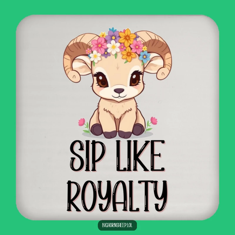Funny Bighorn Sheep Cub Wildflower Crown Coaster a Protective Gift
