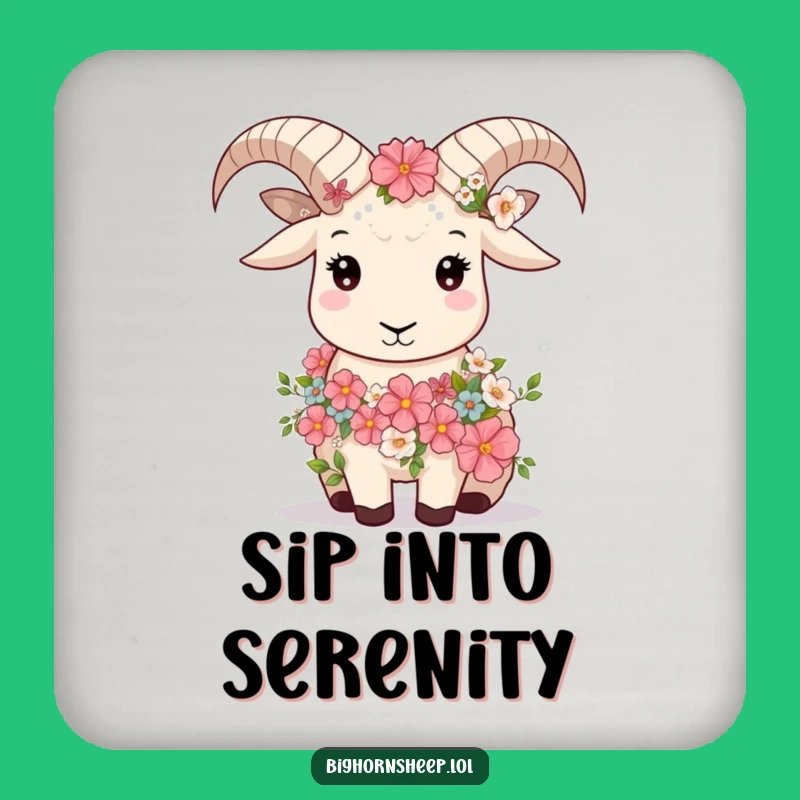 Funny Bighorn Sheep Floral Coaster: Protect Drinks with Serene Style
