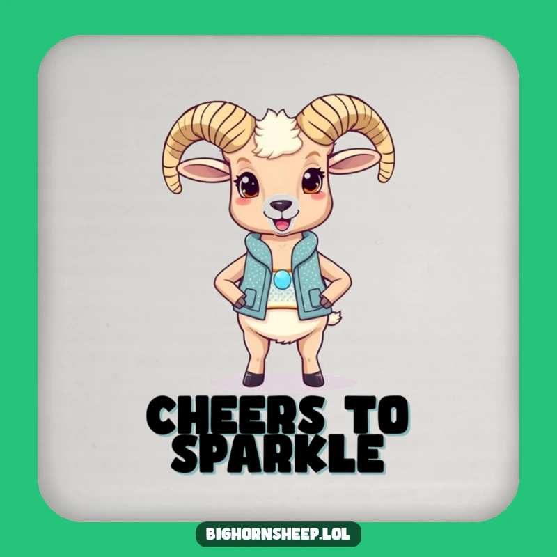 Funny Bighorn Sheep Sparkly Vest Coaster: Protect Surfaces with Humor!
