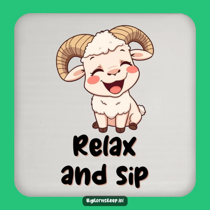 Funny Contented Bighorn Sheep Yawn Coaster - Relaxed Humor Table Protector Gift