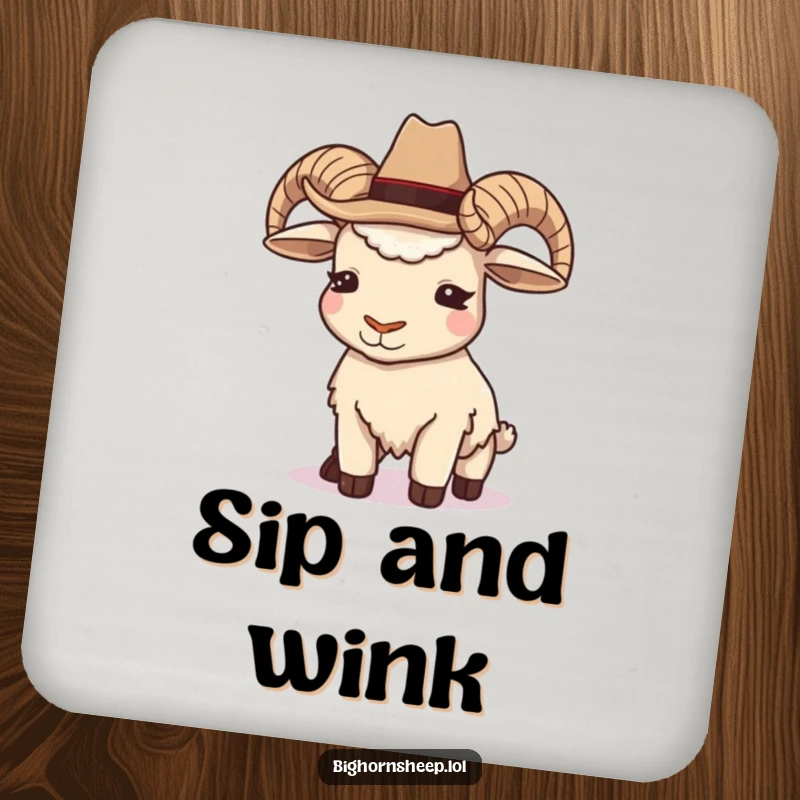 Funny Cowboy Bighorn Sheep Coaster: A coaster designed with a sheep in a cowboy hat, winking playfully.