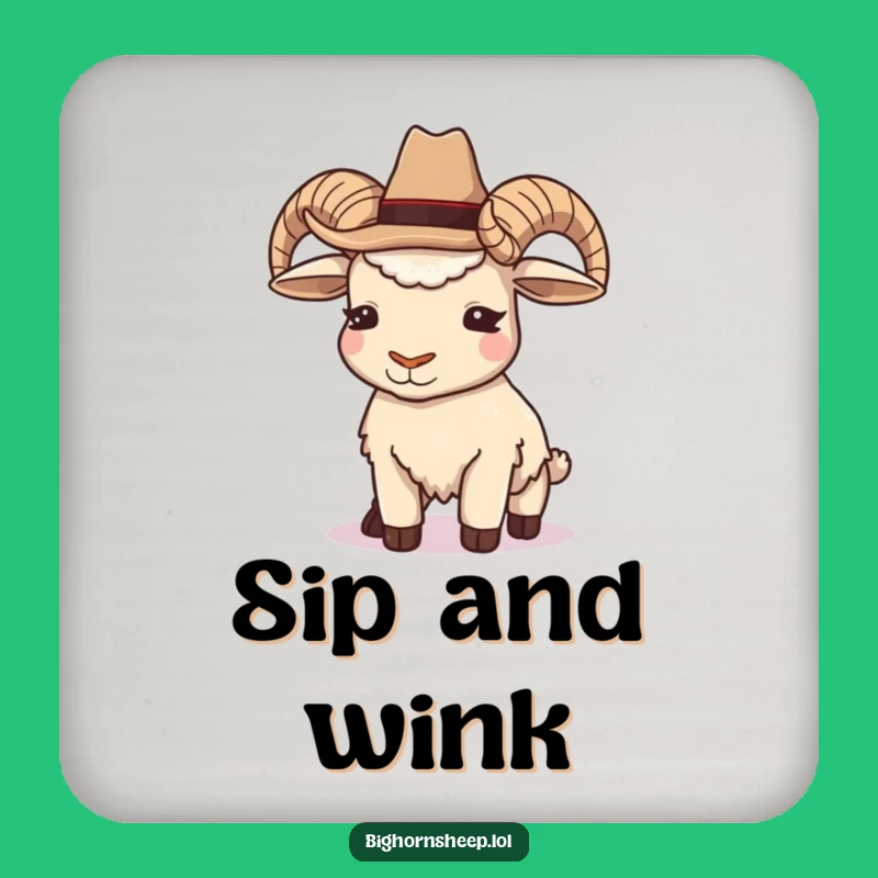 Funny Cowboy Bighorn Sheep Coaster - Winking Rancher Table Protection Gift