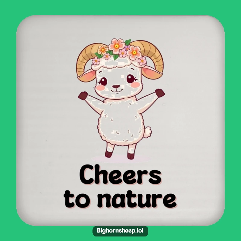 Funny Dancing Bighorn Sheep Flower Crown Coaster - Protects Surfaces with Joy