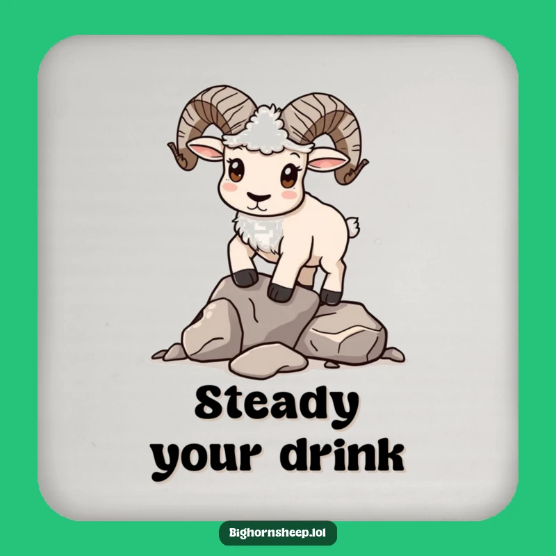Funny Determined Bighorn Sheep Balancing Rocks Coaster - Protects Surfaces with Humor