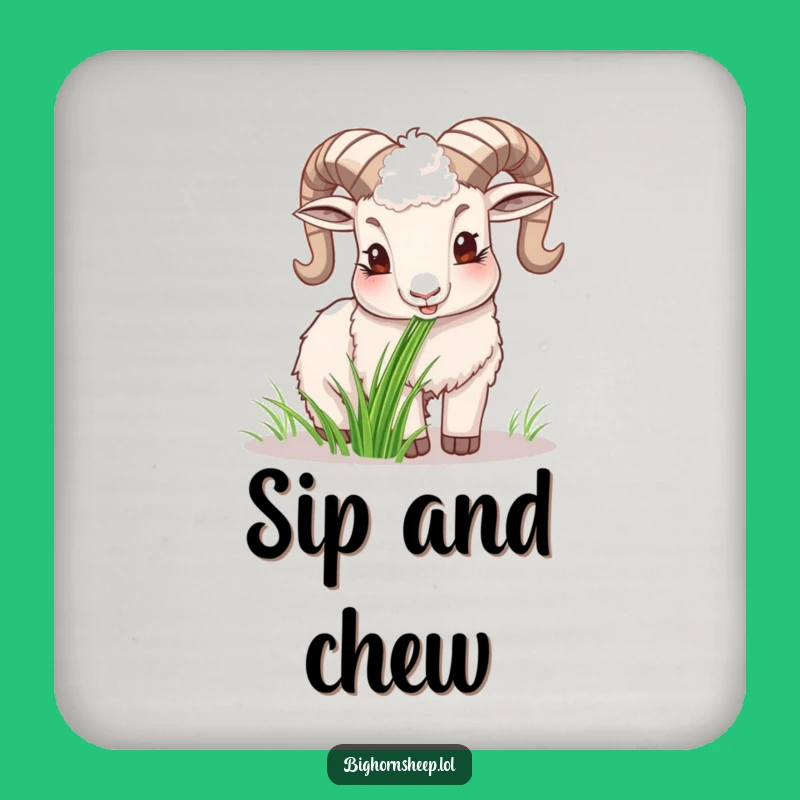 Funny Happy Bighorn Sheep Drink Coaster, Cheerful Hilarious Gift for Table Protection