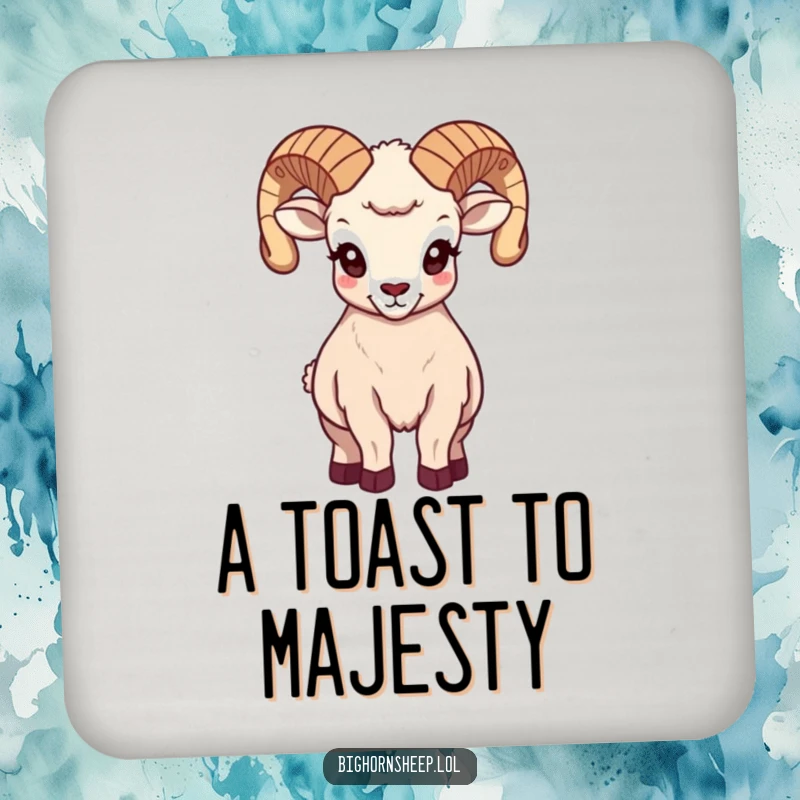 Funny majestic bighorn sheep drink coaster, featuring the sheep with its horns held high, adding regal charm.