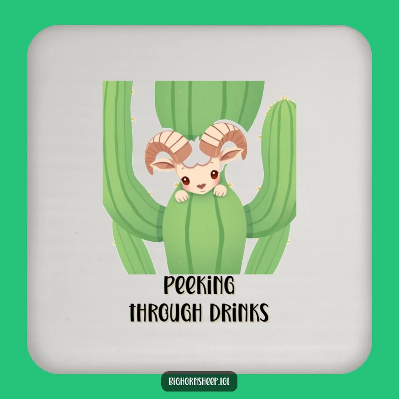 Funny Shy Bighorn Sheep Cactus Coaster - Protect Surfaces Hilariously