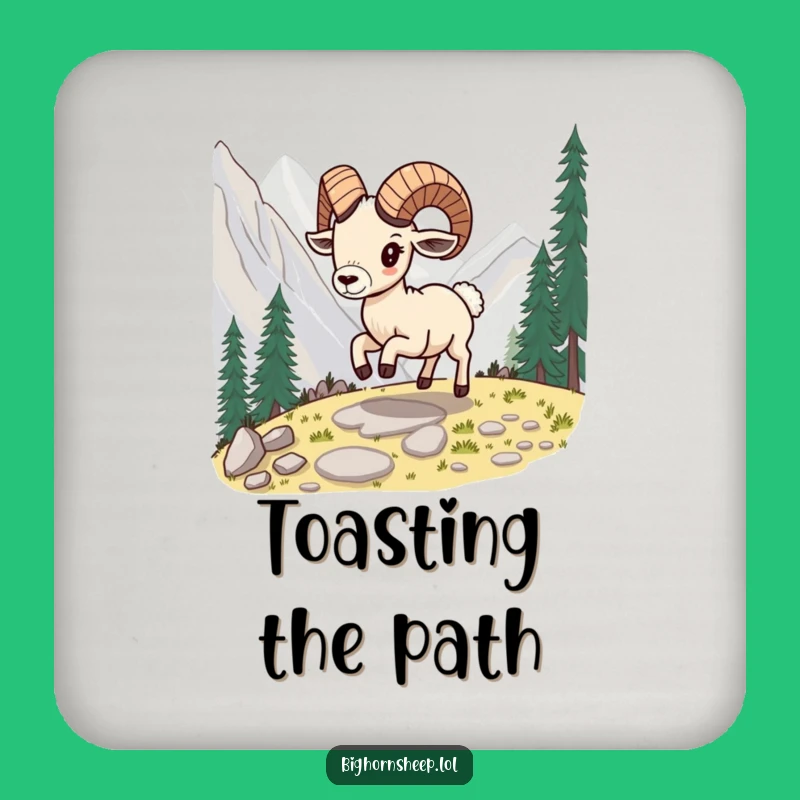 Funny Skipping Bighorn Sheep Drink Coaster, Playful Hilarious Gift for Table Protection