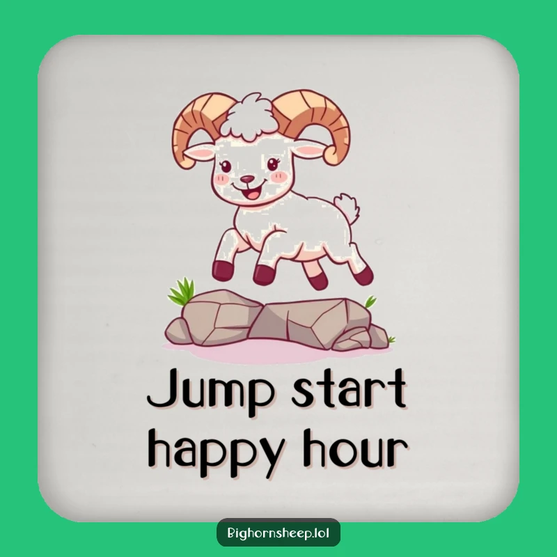 Funny Joyful Bighorn Sheep Coaster - Leaping Design