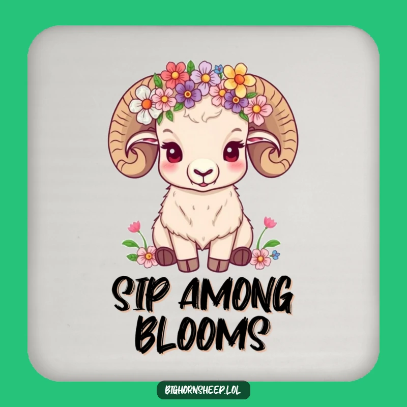 Funny Flower Crown Sheep Coaster, Serene Surface Protection, Great Funny Gift