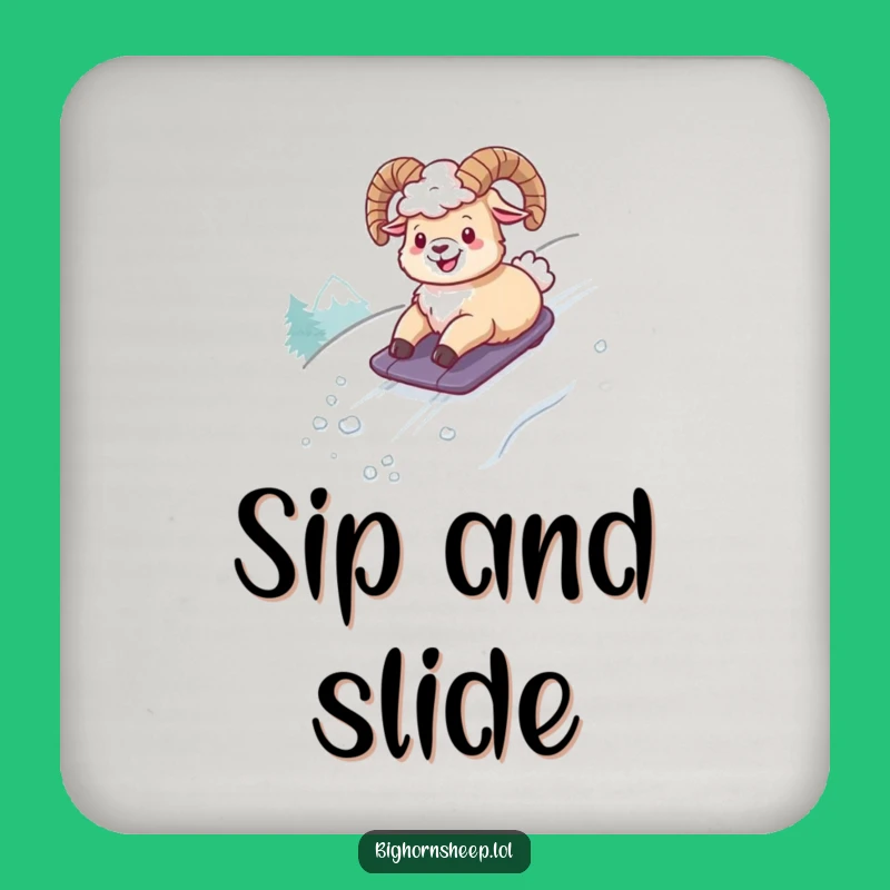 Funny Giggling Bighorn Sheep Coaster - Hilarious Snowy Adventure Table Protector Gift