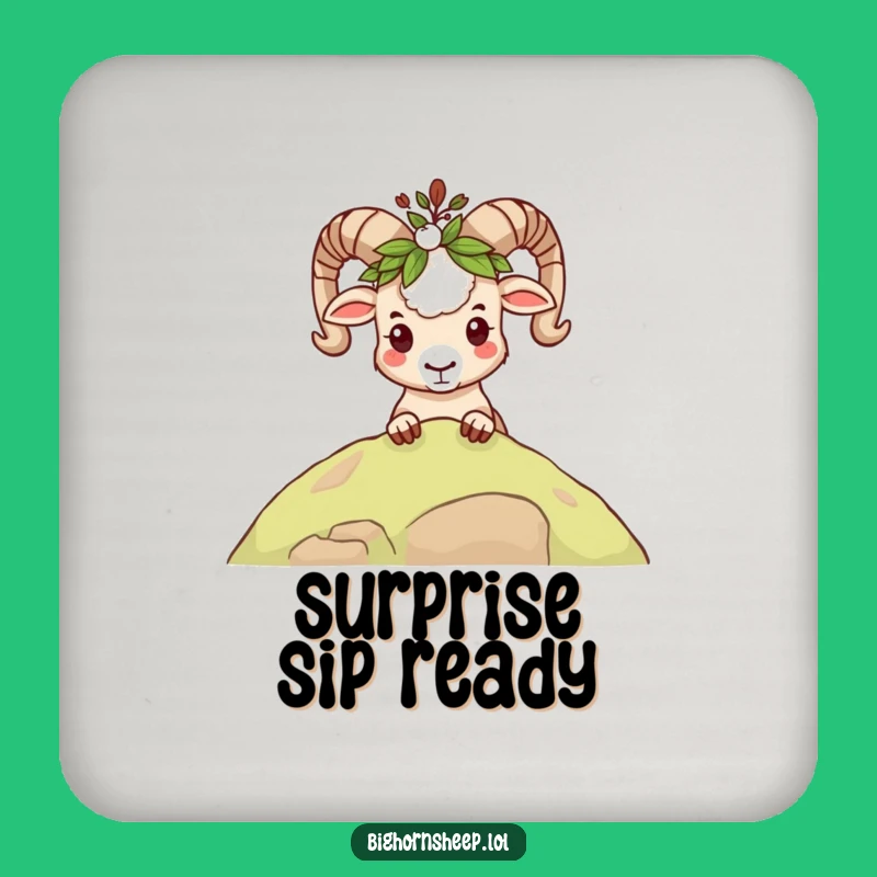 Funny Mischievous Bighorn Sheep Leafy Crown Coaster: Protect Surfaces with Playful Charm!