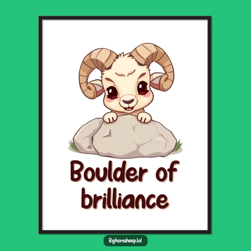Funny Bighorn Sheep Mischief Poster - Peek-a-Boo Boulder Art Print Gift