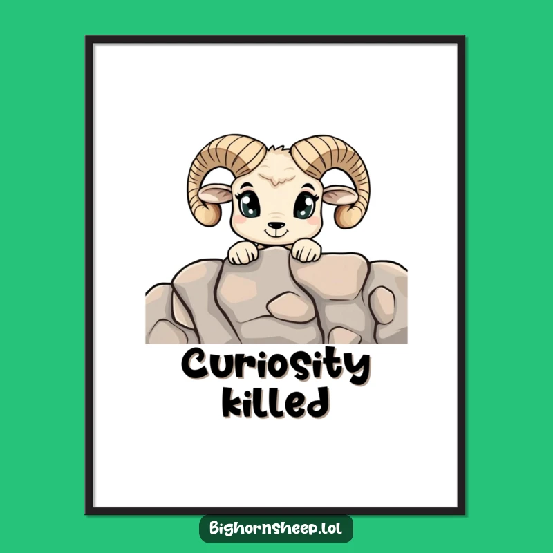 Funny Curious Bighorn Sheep Poster - Wide-Eyed Explorer Art Print Gift