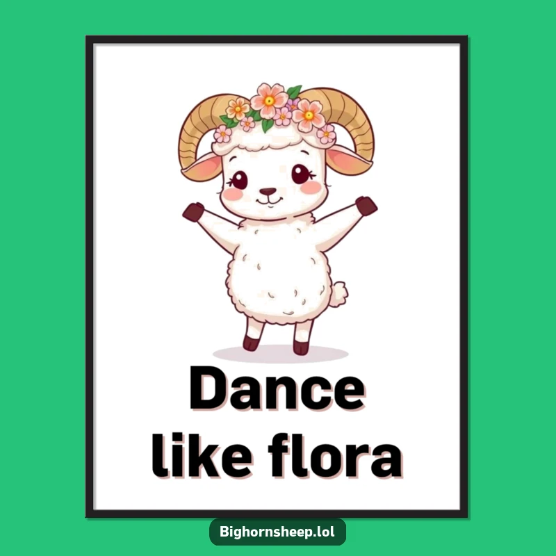 Funny Dancing Bighorn Sheep Flower Crown Poster - Joyful Wall Art