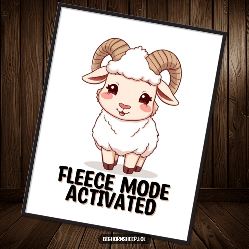 Funny Bighorn Sheep Poster: Happy sheep winking while adjusting its woolly fleece, bringing cozy style and humor to any wall.