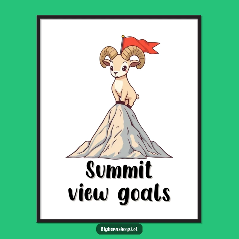 Funny Bighorn Sheep Flag Peak Poster - Proud Mountain Conqueror Humor Wall Art Gift