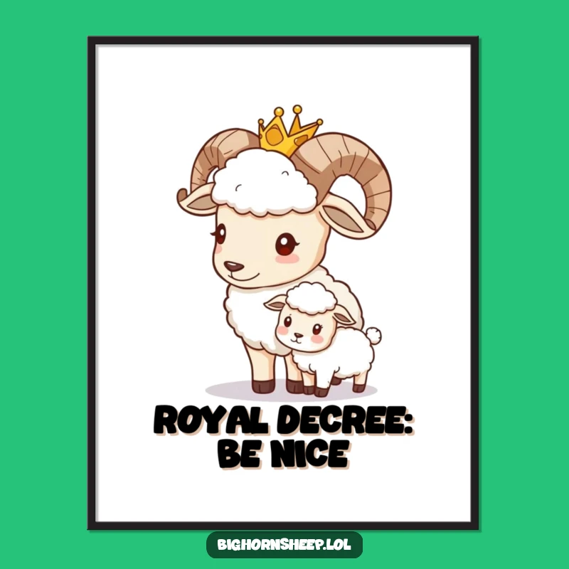 Funny Bighorn Sheep King Poster: Regal Wall Art for Kind Souls
