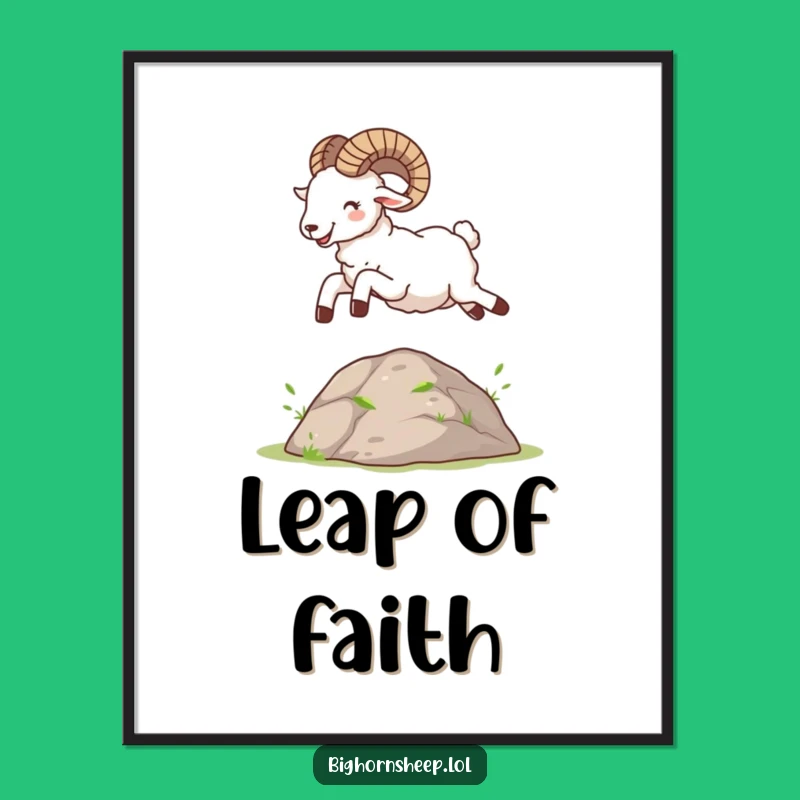 Funny Bighorn Sheep Leap Poster - Joyful Mountain Art Print Gift