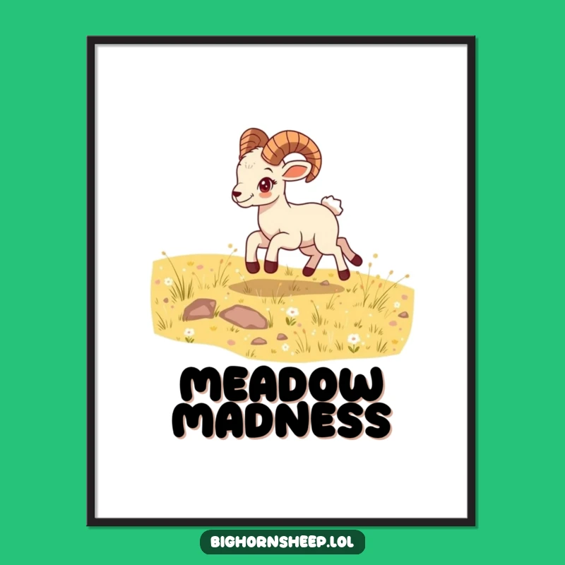 Funny Bounding Bighorn Sheep Cub Poster - Energetic & Hilarious Art!