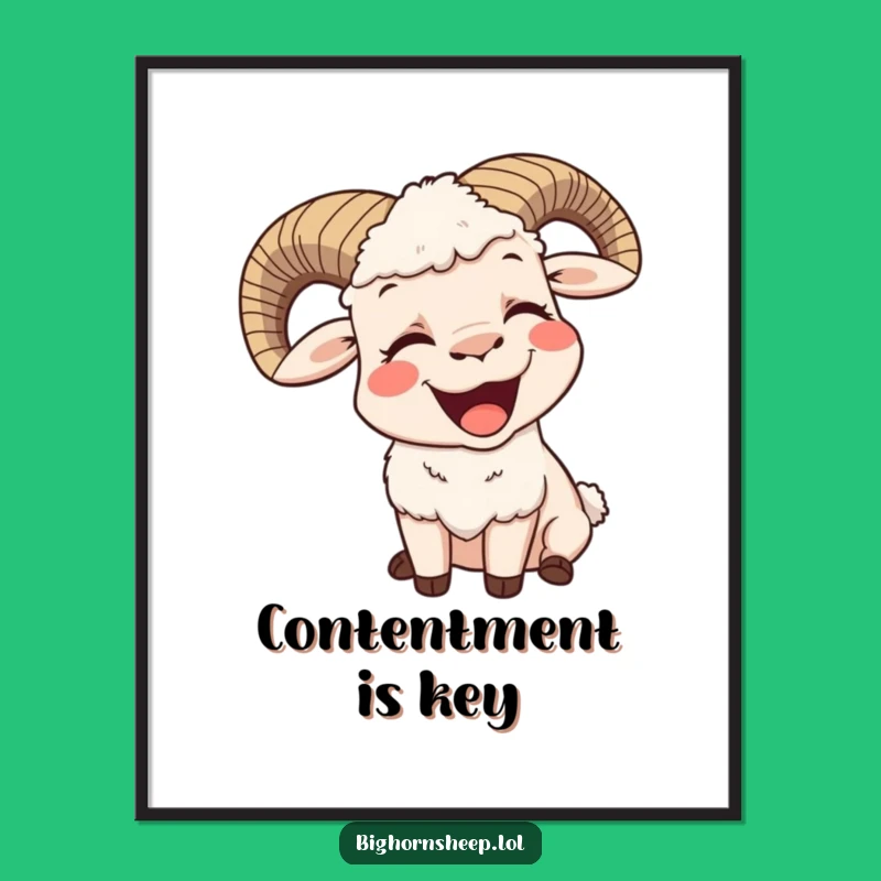Funny Contented Bighorn Sheep Yawn Poster - Relaxed Humor Wall Art Gift