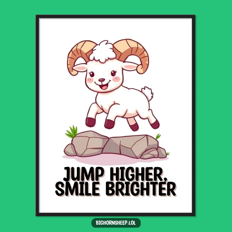 Funny Joyful Bighorn Sheep Art Print - Leaping Over Gaps Decor