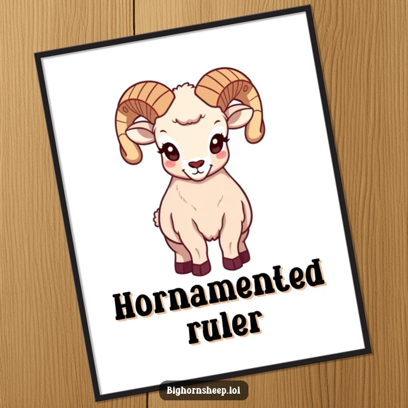 Funny majestic bighorn sheep poster, showcasing its powerful stance and magnificent horns, an emblem of wild nobility.