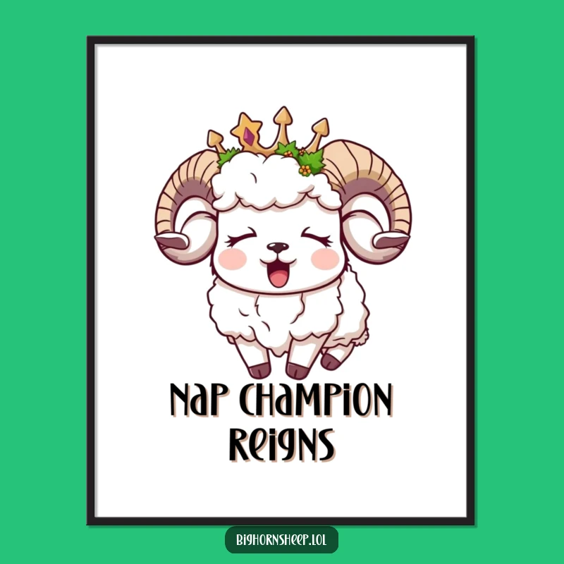 Funny Sleepy Bighorn Sheep Moss Crown Poster: Decorate with Dreamy Humor!