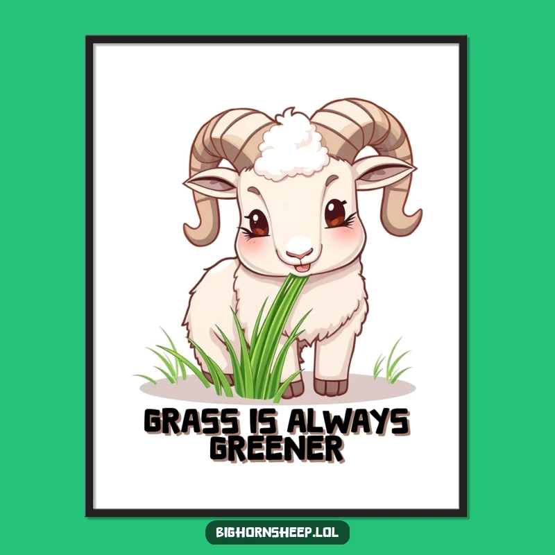 Funny Happy Bighorn Sheep Poster, Cheerful Hilarious Wall Art Gift