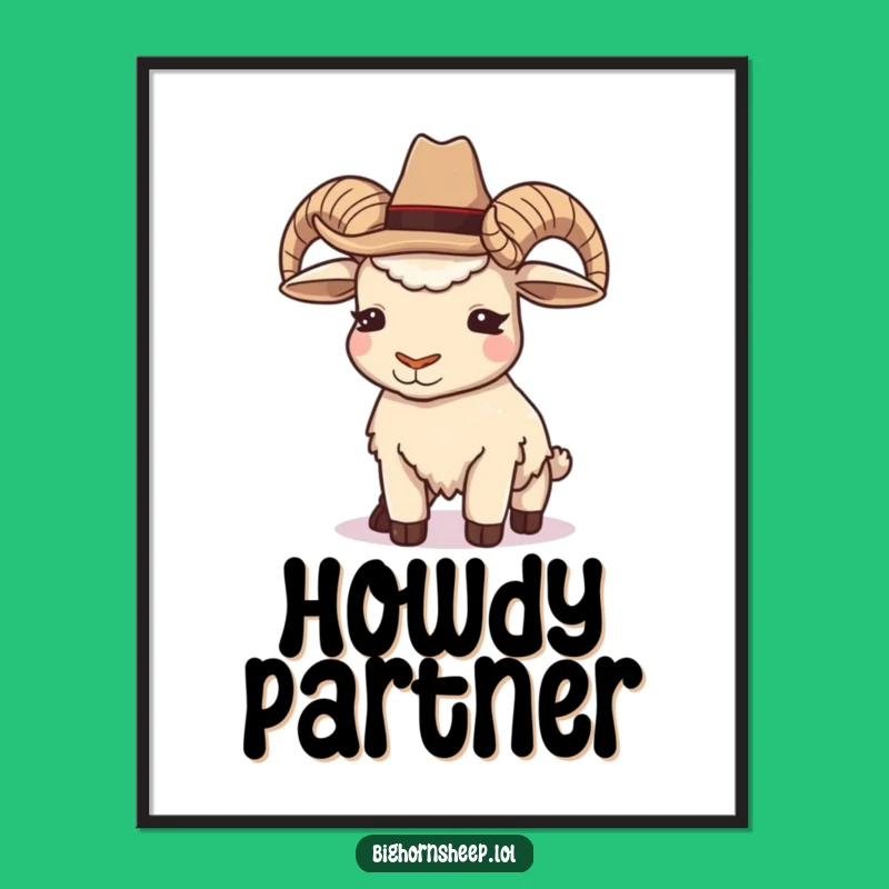 Funny Cowboy Bighorn Sheep Poster - Winking Rancher Art Print Gift