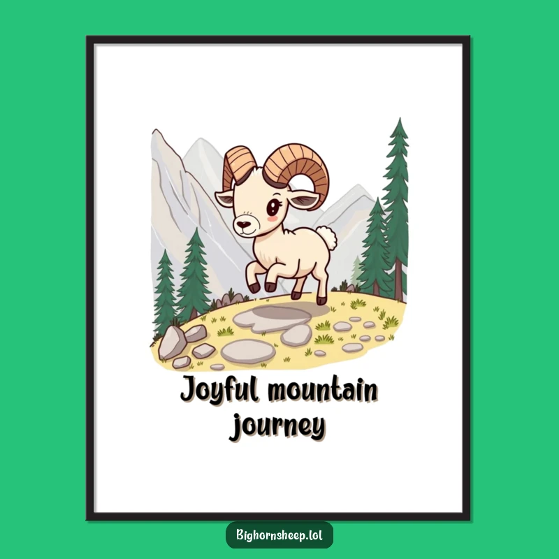 Funny Skipping Bighorn Sheep Poster, Energetic Hilarious Wall Art Gift