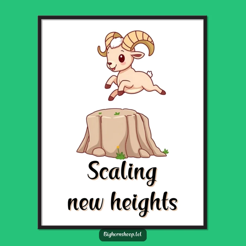 Funny Bighorn Sheep Leaping Canyon Poster an Inspiring Wall Art Gift