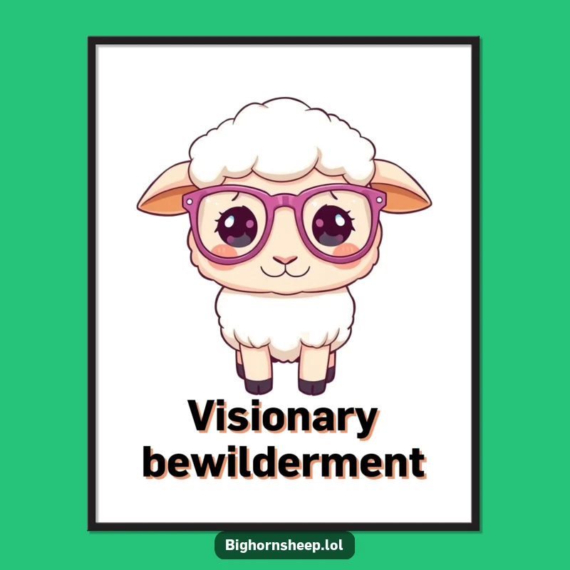 Funny Confused Sheep Sparkly Glasses Poster - Whimsical Wall Art