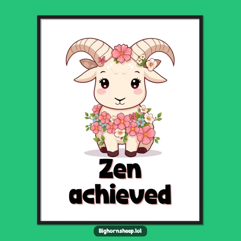 Funny Bighorn Sheep Floral Poster: Serene Wall Art for Peaceful Homes