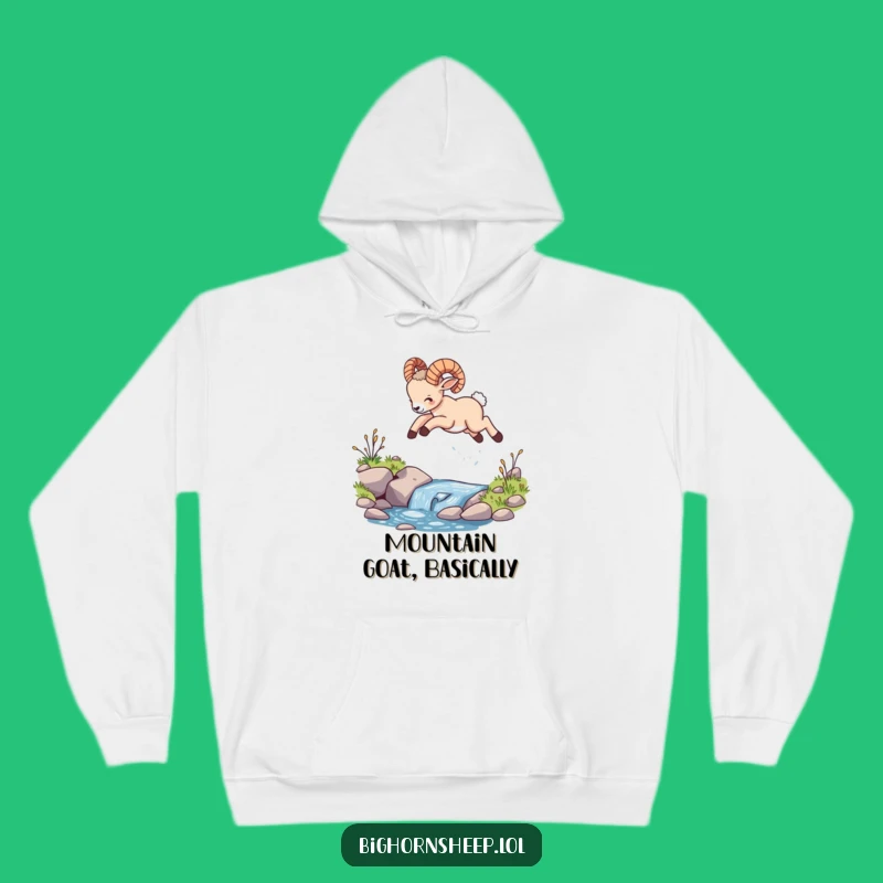 Funny Bighorn Sheep Cub Leaping Hoodie, Cozy Hilarious Gift for Mountain Enthusiasts