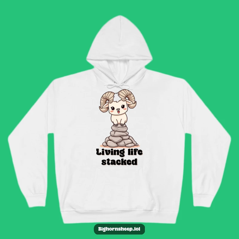 Funny Bighorn Sheep Rock Stacking Hoodie - Cozy Calm Character Sweatshirt Gift