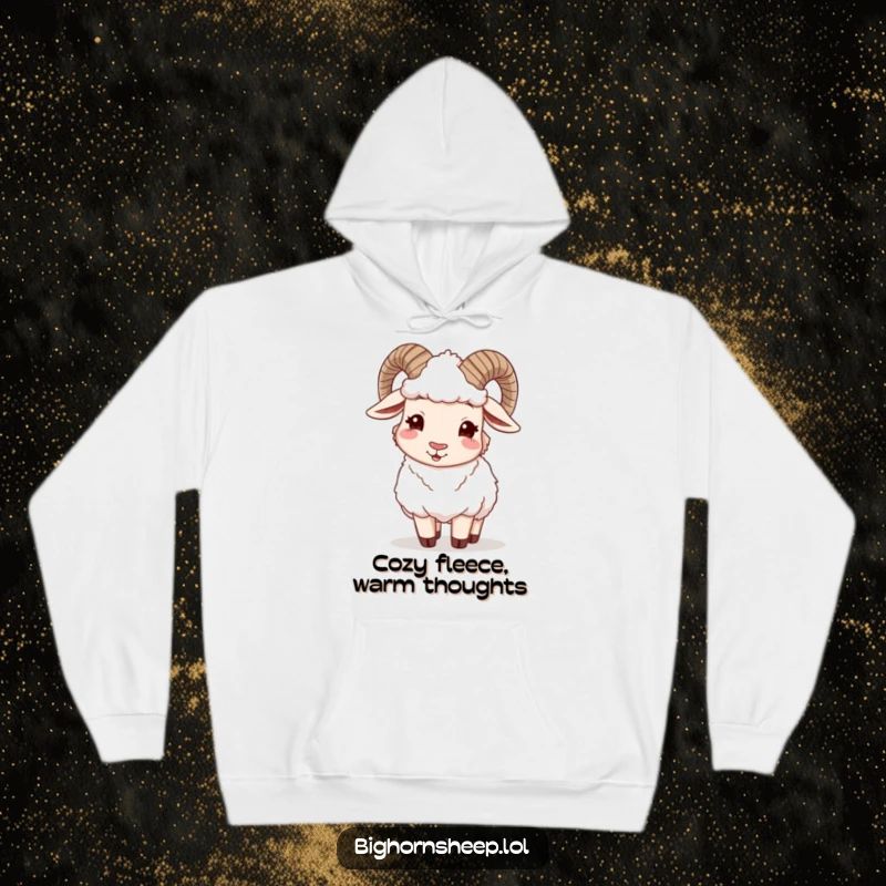 Funny Bighorn Sheep Hoodie: Happy sheep winking while adjusting its woolly fleece, perfect for cozy, humorous, and stylish relaxation.