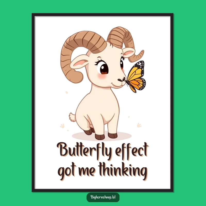 Funny Free Printable Wall Art: Bighorn Sheep's Curious Butterfly Gaze