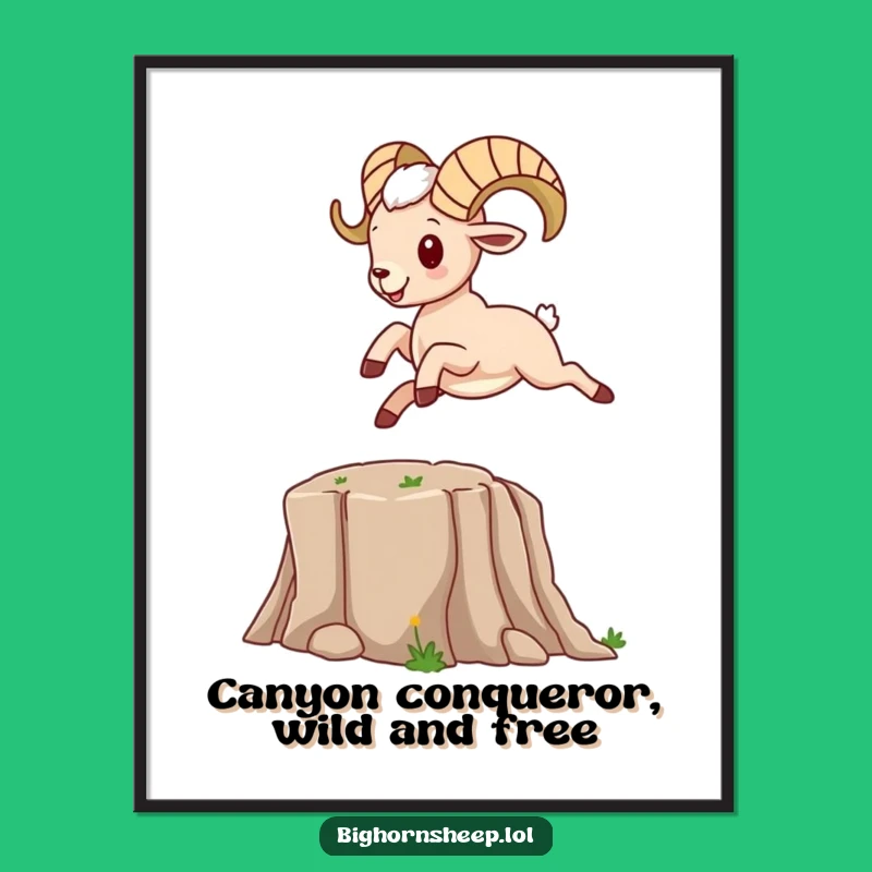 Free Printable Wall Art: Energetic Bighorn Sheep Leaping - Funny Adventure Art
