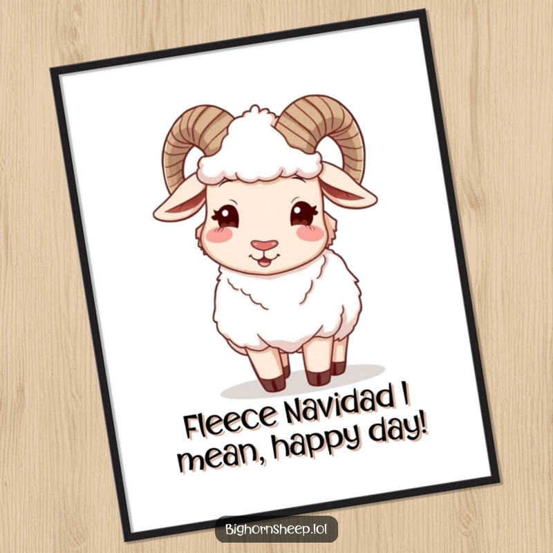 Funny Free Printable Wall Art: Happy bighorn sheep winking with a sly grin while adjusting its woolly fleece, stylish downloadable art.