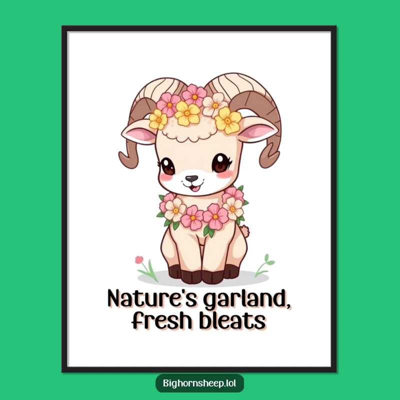 Free Printable Bighorn Sheep Cub Wall Art: Funny Floral Decor Download
