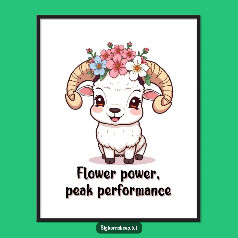 Free Printable Funny Bighorn Sheep Art: Blossom Crown Wall Decor, DIY Download