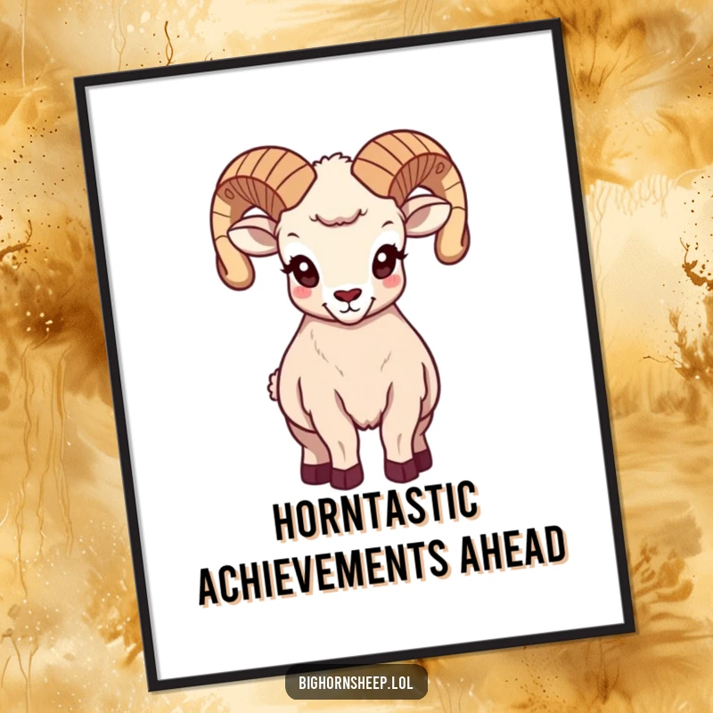 Funny Free Printable Bighorn Sheep Wall Art: A majestic sheep with prominent horns held high in a proud pose.