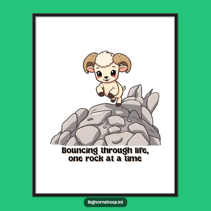 Free Printable Wall Art: Energetic Bighorn Sheep Cub Bounces - Funny Downloadable Decor