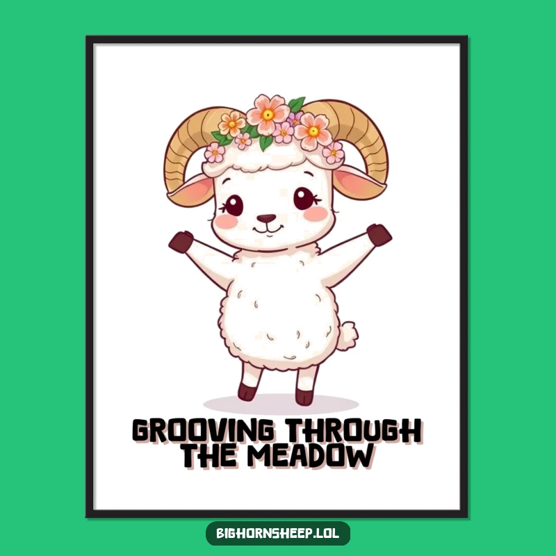 Funny Free Printable Wall Art: Dancing Sheep Flower Crown - Cheerful Downloadable Decor
