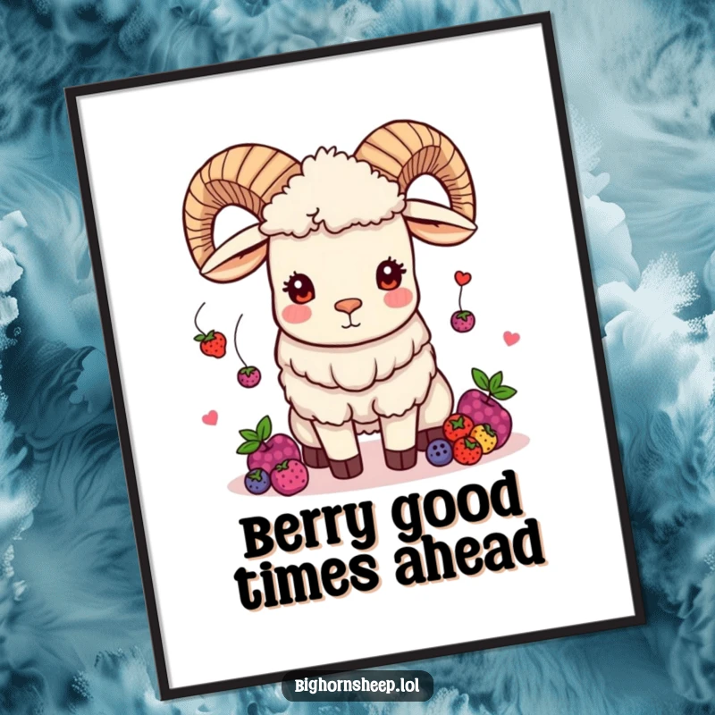 Funny Free Printable Wall Art: A bighorn sheep with a twinkle in its eye, skillfully juggling a pile of colorful berries with great amusement.