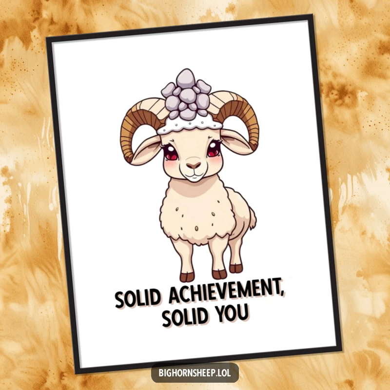 Funny Free Printable Wall Art depicting a proud bighorn sheep with a pebble crown, standing tall and strong.