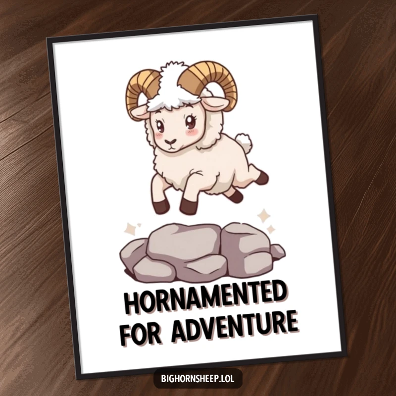 Funny Free Printable Wall Art: Bighorn sheep in a fuzzy cape performs an epic leap, bringing wild humor to your home.