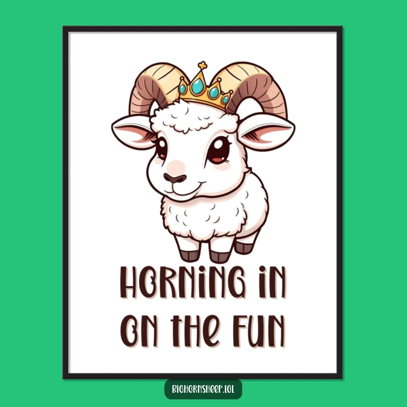 Funny Free Printable Wall Art: Bighorn Sheep Crown Slide - Hilarious Downloadable Decor