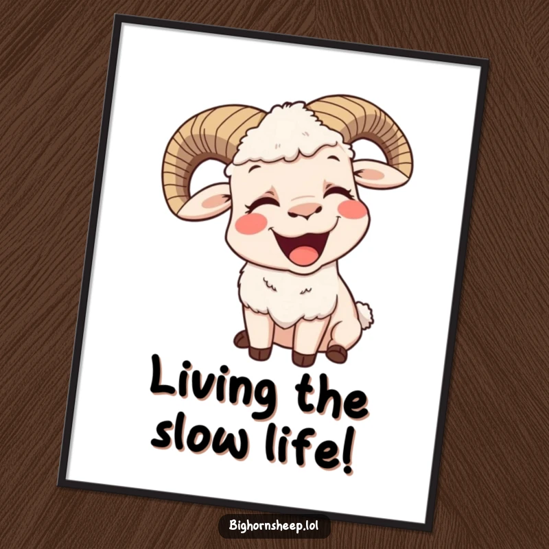 Funny Free Printable Wall Art: A bighorn sheep captured in a big, contented yawn, exuding peace and humorous relaxation.